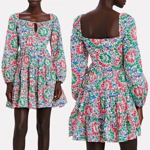 Rixo London Roxy Hibiscus Floral Long Sleeve Cotton Mini Dress, Medium
